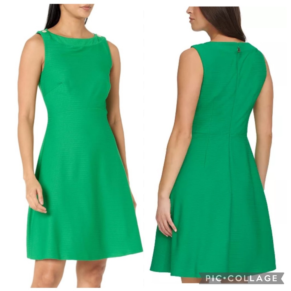 Tommy Hilfiger Logo Shoulder Fit And Flare‎ Dress Green 12